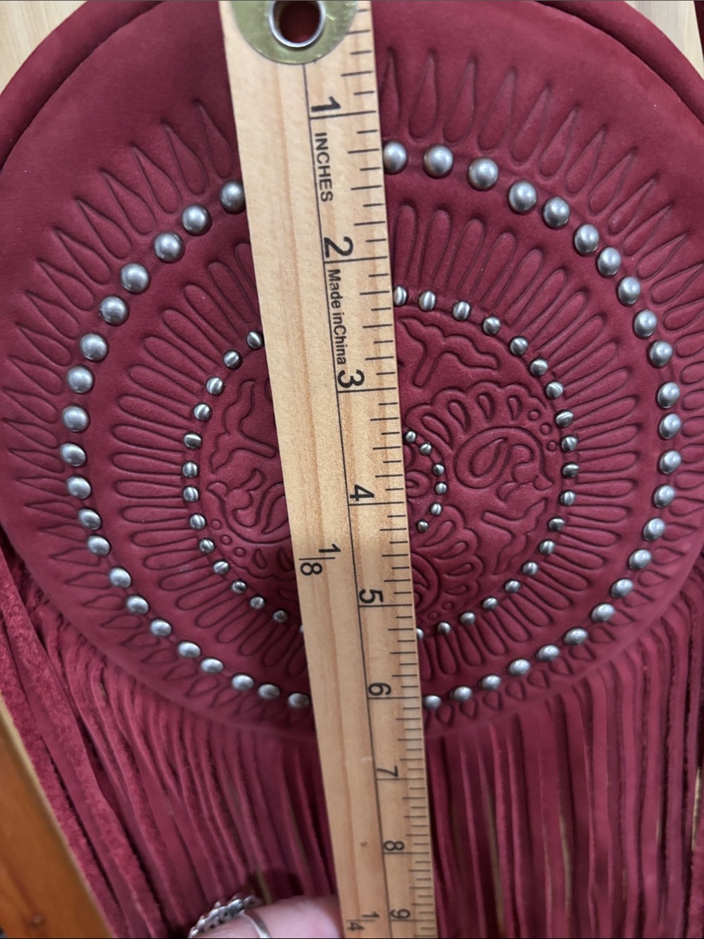 Patricia Nash Suede Fringe Round studded Bag - Picture 6 of 6